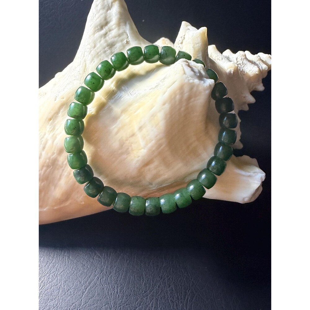 Natural Green Jade 6.7mm Beaded Stretch Bracelet barrel stacking jade bracelet